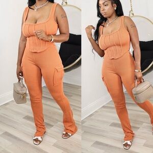 Set of 2-Ribbed Tank & High-Waist Knit Pant Set